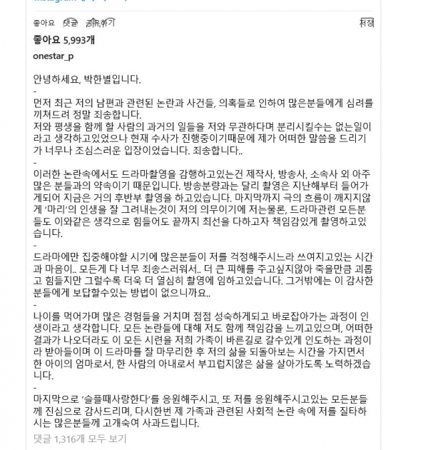 박한별 남편 유인석 탄원서/사진=박한별 인스타그램