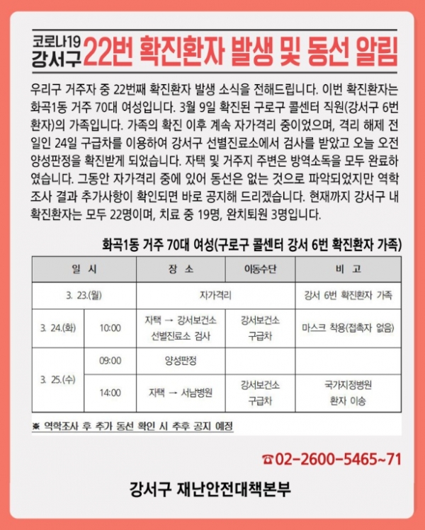 서울 강서구 '코로나19' 확진자 정보/사진=강서구청 제공