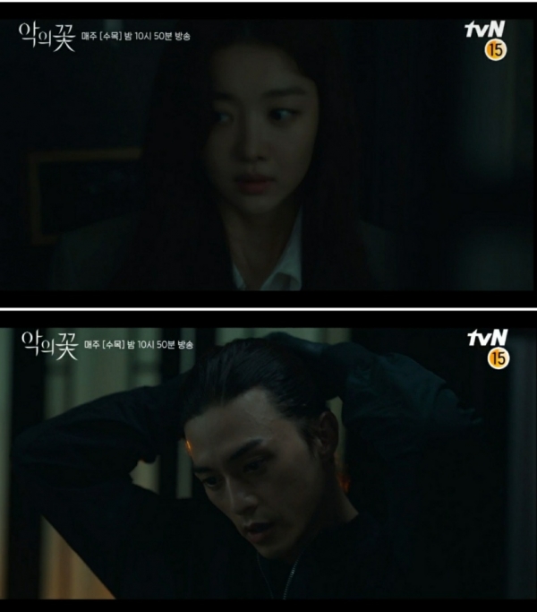 배우 김지훈이 16일 방송된 tvN '악의 꽃'에서 소름 끼치는 살인범 연기를 선보이며 시청자들을 사로잡았다/사진=tvN '악의 꽃' 방송캡처 