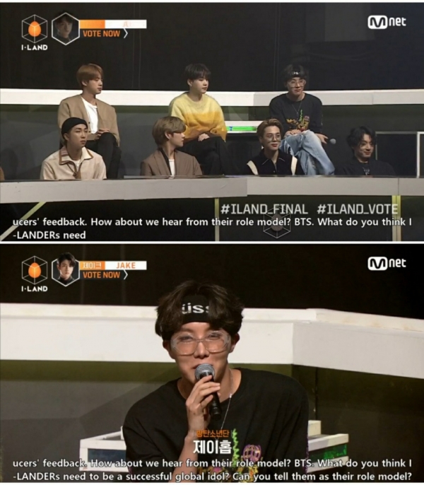 방탄소년단이 18일 방송된 Mnet '아이랜드'에 출연해 '엔하이픈'으로 데뷔하게 된 7인에게 조언을 아끼지 않았다/사진=Mnet '아이랜드' 방송캡처