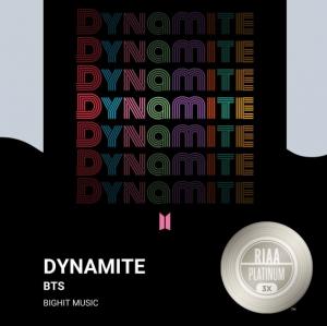방탄소년단 &apos;다이너마이트&apos;, 美 RIAA 트리플 플래티넘 공식 인증